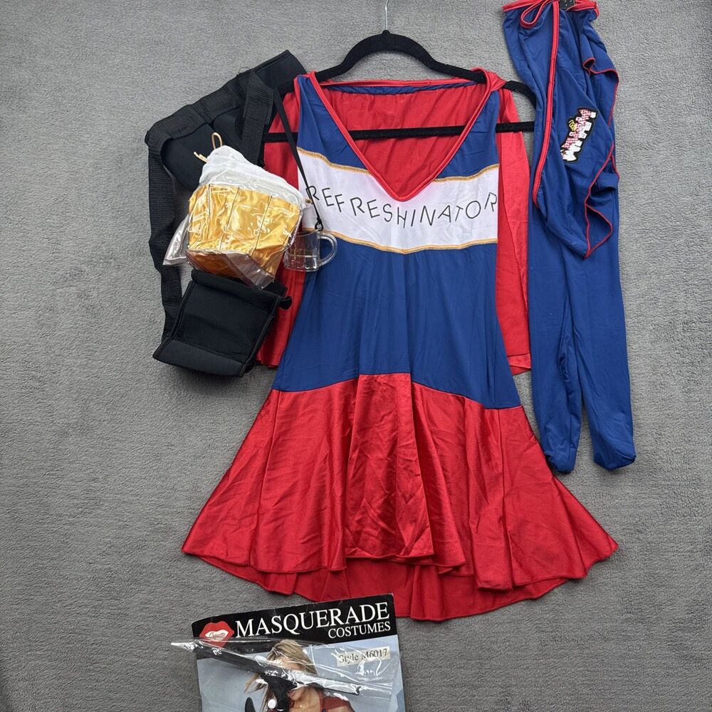 ADULT WOMENS SUPERHERO BEER WENCH OKTOBERFEST REFRESHINATOR SPORTS COSTUME S/M